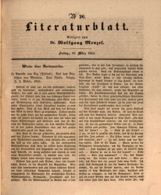 Morgenblatt für gebildete Leser. Literaturblatt (Morgenblatt für gebildete Stände) Freitag 10. März 1843