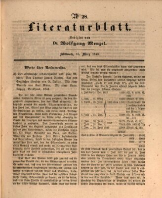 Morgenblatt für gebildete Leser. Literaturblatt (Morgenblatt für gebildete Stände) Mittwoch 15. März 1843