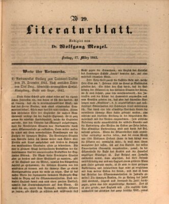 Morgenblatt für gebildete Leser. Literaturblatt (Morgenblatt für gebildete Stände) Freitag 17. März 1843