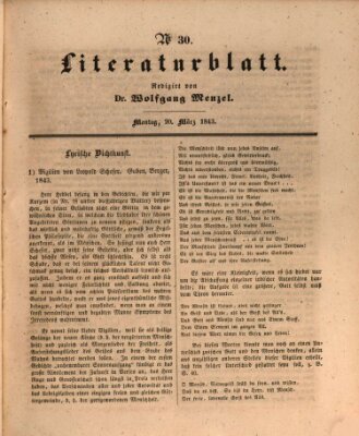 Morgenblatt für gebildete Leser. Literaturblatt (Morgenblatt für gebildete Stände) Montag 20. März 1843