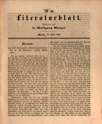 Morgenblatt für gebildete Leser. Literaturblatt (Morgenblatt für gebildete Stände) Sonntag 16. April 1843