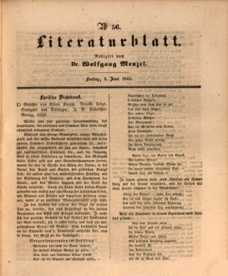 Morgenblatt für gebildete Leser. Literaturblatt (Morgenblatt für gebildete Stände) Freitag 2. Juni 1843