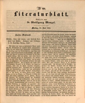 Morgenblatt für gebildete Leser. Literaturblatt (Morgenblatt für gebildete Stände) Montag 12. Juni 1843