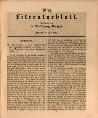 Morgenblatt für gebildete Leser. Literaturblatt (Morgenblatt für gebildete Stände) Mittwoch 21. Juni 1843