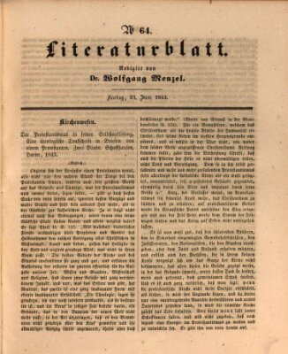 Morgenblatt für gebildete Leser. Literaturblatt (Morgenblatt für gebildete Stände) Freitag 23. Juni 1843