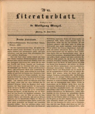 Morgenblatt für gebildete Leser. Literaturblatt (Morgenblatt für gebildete Stände) Montag 26. Juni 1843