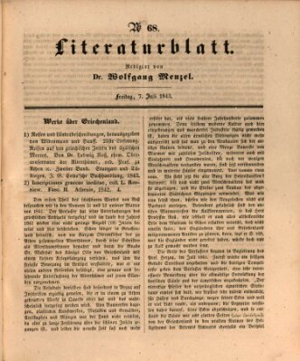 Morgenblatt für gebildete Leser. Literaturblatt (Morgenblatt für gebildete Stände) Freitag 7. Juli 1843