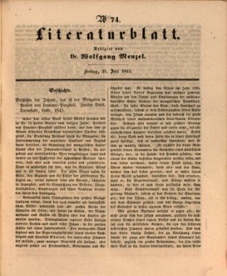 Morgenblatt für gebildete Leser. Literaturblatt (Morgenblatt für gebildete Stände) Freitag 21. Juli 1843