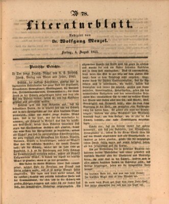 Morgenblatt für gebildete Leser. Literaturblatt (Morgenblatt für gebildete Stände) Freitag 4. August 1843