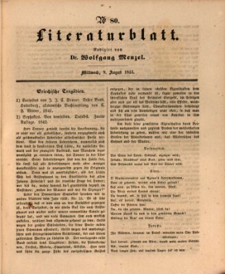 Morgenblatt für gebildete Leser. Literaturblatt (Morgenblatt für gebildete Stände) Mittwoch 9. August 1843