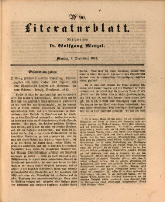 Morgenblatt für gebildete Leser. Literaturblatt (Morgenblatt für gebildete Stände) Montag 4. September 1843