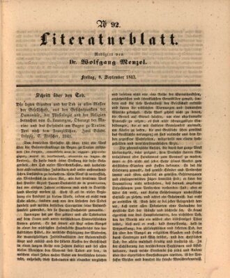 Morgenblatt für gebildete Leser. Literaturblatt (Morgenblatt für gebildete Stände) Freitag 8. September 1843