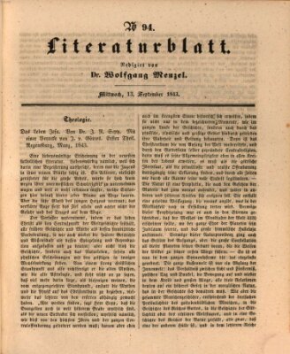 Morgenblatt für gebildete Leser. Literaturblatt (Morgenblatt für gebildete Stände) Mittwoch 13. September 1843