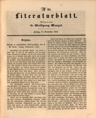 Morgenblatt für gebildete Leser. Literaturblatt (Morgenblatt für gebildete Stände) Freitag 15. September 1843