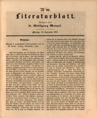 Morgenblatt für gebildete Leser. Literaturblatt (Morgenblatt für gebildete Stände) Montag 18. September 1843