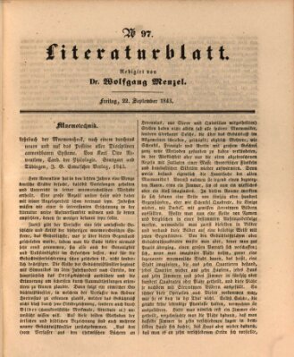 Morgenblatt für gebildete Leser. Literaturblatt (Morgenblatt für gebildete Stände) Freitag 22. September 1843