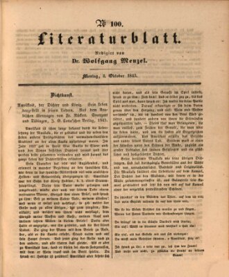 Morgenblatt für gebildete Leser. Literaturblatt (Morgenblatt für gebildete Stände) Montag 2. Oktober 1843