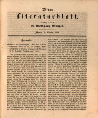 Morgenblatt für gebildete Leser. Literaturblatt (Morgenblatt für gebildete Stände) Montag 9. Oktober 1843