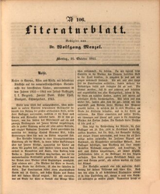 Morgenblatt für gebildete Leser. Literaturblatt (Morgenblatt für gebildete Stände) Montag 16. Oktober 1843