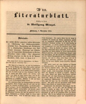 Morgenblatt für gebildete Leser. Literaturblatt (Morgenblatt für gebildete Stände) Mittwoch 1. November 1843