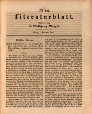 Morgenblatt für gebildete Leser. Literaturblatt (Morgenblatt für gebildete Stände) Freitag 1. Dezember 1843