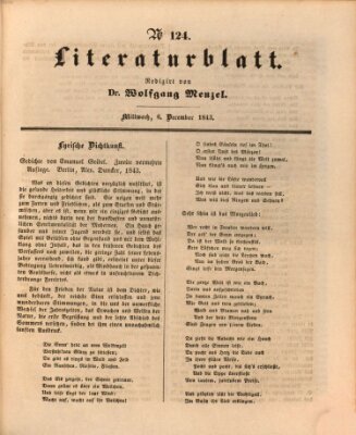 Morgenblatt für gebildete Leser. Literaturblatt (Morgenblatt für gebildete Stände) Mittwoch 6. Dezember 1843