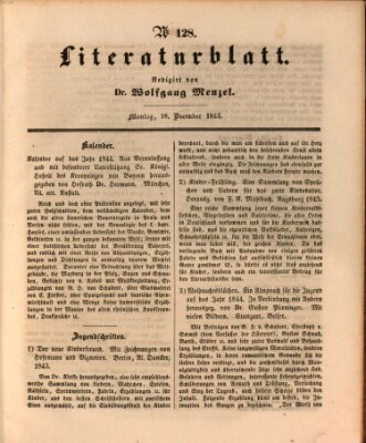 Morgenblatt für gebildete Leser. Literaturblatt (Morgenblatt für gebildete Stände) Montag 18. Dezember 1843