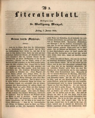 Morgenblatt für gebildete Leser. Literaturblatt (Morgenblatt für gebildete Stände) Freitag 5. Januar 1844