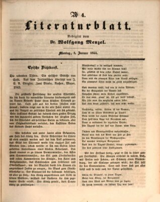 Morgenblatt für gebildete Leser. Literaturblatt (Morgenblatt für gebildete Stände) Montag 8. Januar 1844