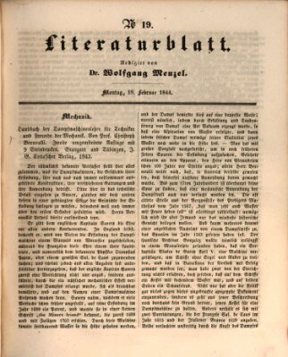 Morgenblatt für gebildete Leser. Literaturblatt (Morgenblatt für gebildete Stände) Montag 19. Februar 1844