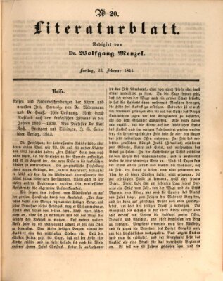 Morgenblatt für gebildete Leser. Literaturblatt (Morgenblatt für gebildete Stände) Freitag 23. Februar 1844