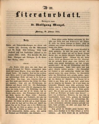 Morgenblatt für gebildete Leser. Literaturblatt (Morgenblatt für gebildete Stände) Montag 26. Februar 1844