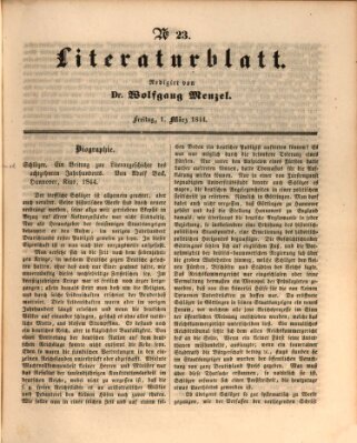 Morgenblatt für gebildete Leser. Literaturblatt (Morgenblatt für gebildete Stände) Freitag 1. März 1844