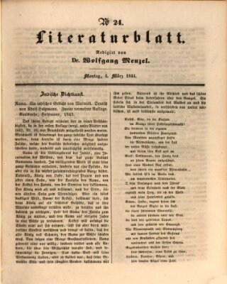 Morgenblatt für gebildete Leser. Literaturblatt (Morgenblatt für gebildete Stände) Montag 4. März 1844