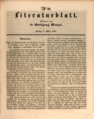 Morgenblatt für gebildete Leser. Literaturblatt (Morgenblatt für gebildete Stände) Freitag 8. März 1844