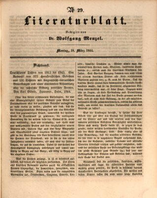 Morgenblatt für gebildete Leser. Literaturblatt (Morgenblatt für gebildete Stände) Montag 18. März 1844