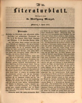 Morgenblatt für gebildete Leser. Literaturblatt (Morgenblatt für gebildete Stände) Mittwoch 3. April 1844