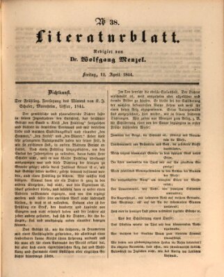 Morgenblatt für gebildete Leser. Literaturblatt (Morgenblatt für gebildete Stände) Freitag 12. April 1844