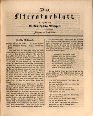 Morgenblatt für gebildete Leser. Literaturblatt (Morgenblatt für gebildete Stände) Montag 22. April 1844