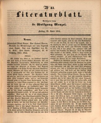 Morgenblatt für gebildete Leser. Literaturblatt (Morgenblatt für gebildete Stände) Freitag 26. April 1844