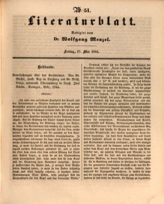 Morgenblatt für gebildete Leser. Literaturblatt (Morgenblatt für gebildete Stände) Freitag 17. Mai 1844