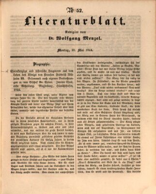 Morgenblatt für gebildete Leser. Literaturblatt (Morgenblatt für gebildete Stände) Montag 20. Mai 1844