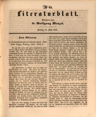 Morgenblatt für gebildete Leser. Literaturblatt (Morgenblatt für gebildete Stände) Freitag 14. Juni 1844