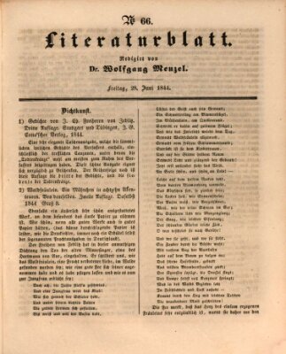 Morgenblatt für gebildete Leser. Literaturblatt (Morgenblatt für gebildete Stände) Freitag 28. Juni 1844