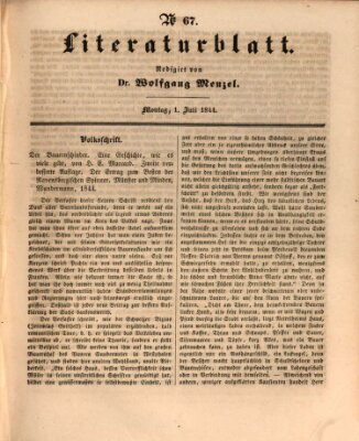 Morgenblatt für gebildete Leser. Literaturblatt (Morgenblatt für gebildete Stände) Montag 1. Juli 1844