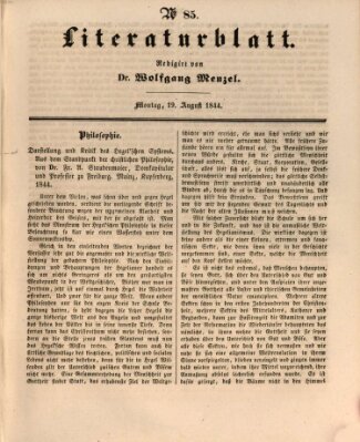 Morgenblatt für gebildete Leser. Literaturblatt (Morgenblatt für gebildete Stände) Montag 19. August 1844