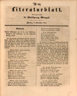 Morgenblatt für gebildete Leser. Literaturblatt (Morgenblatt für gebildete Stände) Montag 2. September 1844