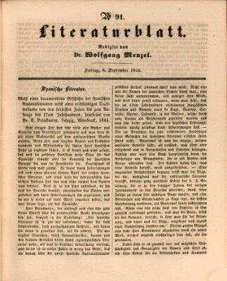 Morgenblatt für gebildete Leser. Literaturblatt (Morgenblatt für gebildete Stände) Freitag 6. September 1844