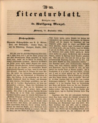 Morgenblatt für gebildete Leser. Literaturblatt (Morgenblatt für gebildete Stände) Mittwoch 11. September 1844