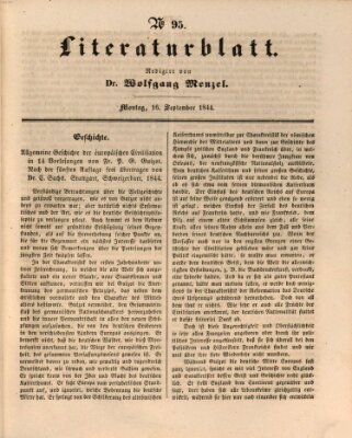 Morgenblatt für gebildete Leser. Literaturblatt (Morgenblatt für gebildete Stände) Montag 16. September 1844